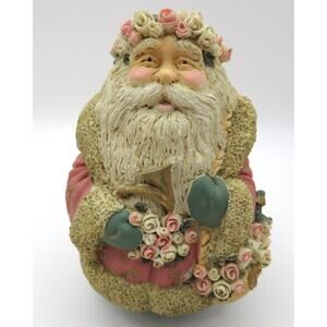 Midwest Cannon Falls Santa Figurine Pink Floral Santa with Roses Christmas Decor